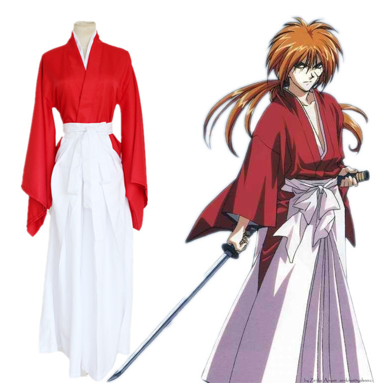 Rurouni Kenshin Himura Kenshin Red Blue Kimono Cosplay Costume