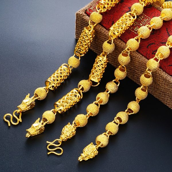 Dragon Beads Tube Real 24KT Gold Chain Necklace