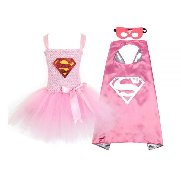 Superman Girls Dress with Mask Super Hero Baby Costume Kids Cosplay