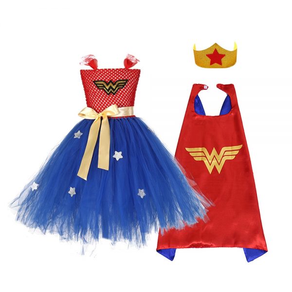 Superman Girls Dress with Mask Super Hero Baby Costume Kids Cosplay